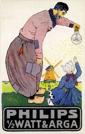 Reclamebriefkaart voor halfwatt- en argalampen, c. 1916