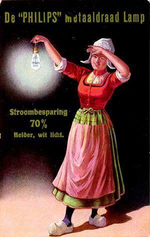 Reclamebriefkaart voor metaaldraadlampen, ca. 1910