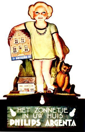 Etalagekarton met reclame voor Argentalampen