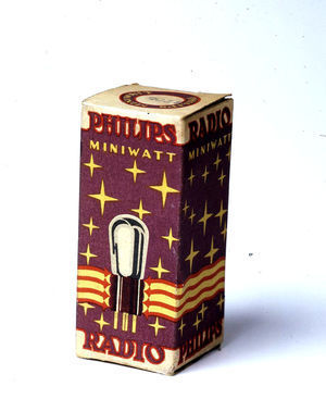 Verpakking voor radiobuis met golven en sterren, 1925.
